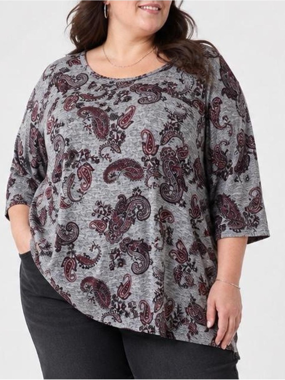 Bobbie Brooks 3X Paisley Dolman Sleeve High-Low Tunic Top